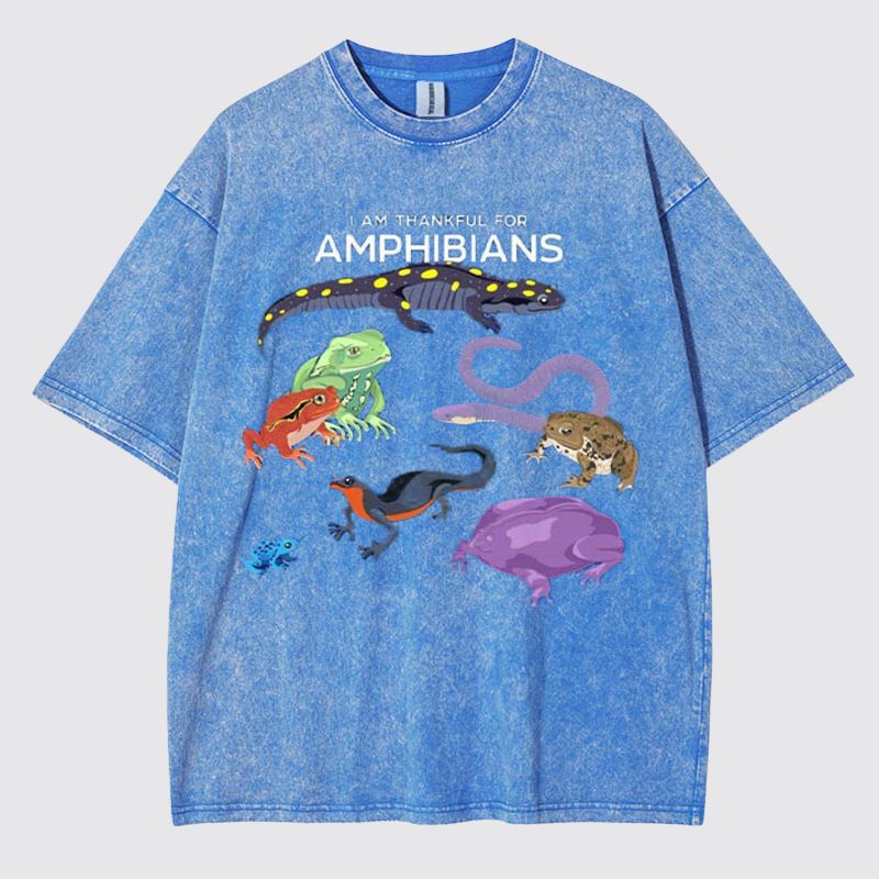 I Am Thankful For Amphibians Washed Cotton T Shirt