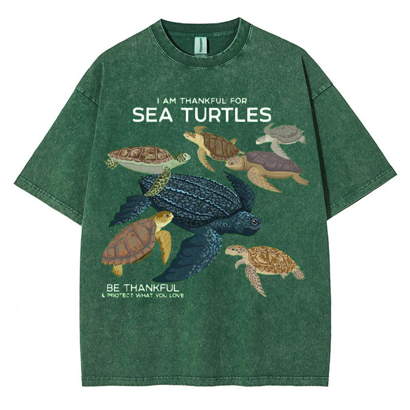 I Am Thankful For Sea Turtles Washed Cotton T Shirt