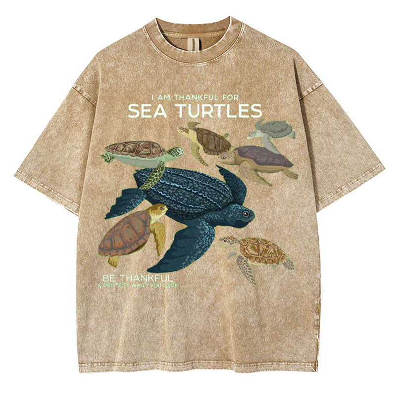 I Am Thankful For Sea Turtles Washed Cotton T Shirt