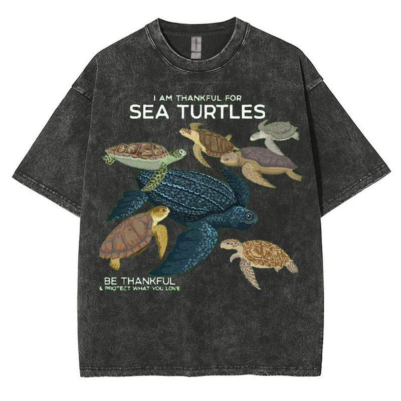 I Am Thankful For Sea Turtles Washed Cotton T Shirt