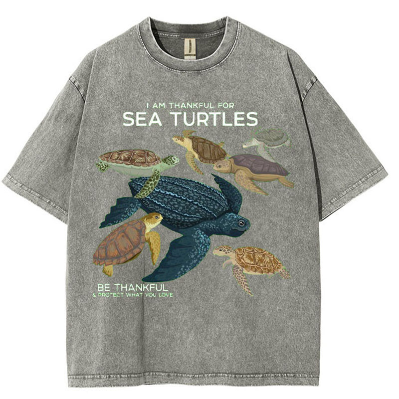 I Am Thankful For Sea Turtles Washed Cotton T Shirt