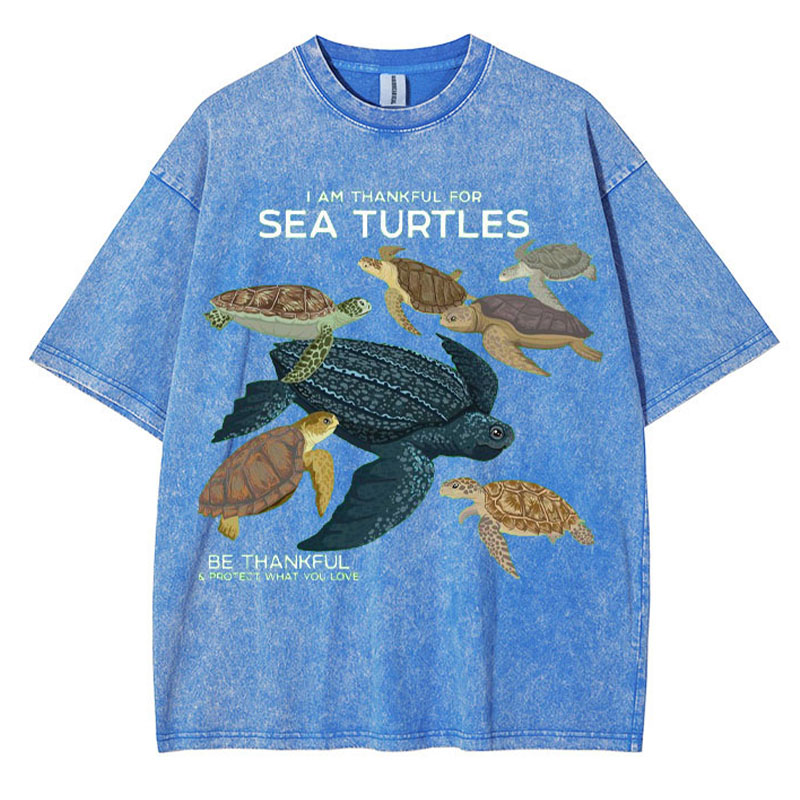 I Am Thankful For Sea Turtles Washed Cotton T Shirt