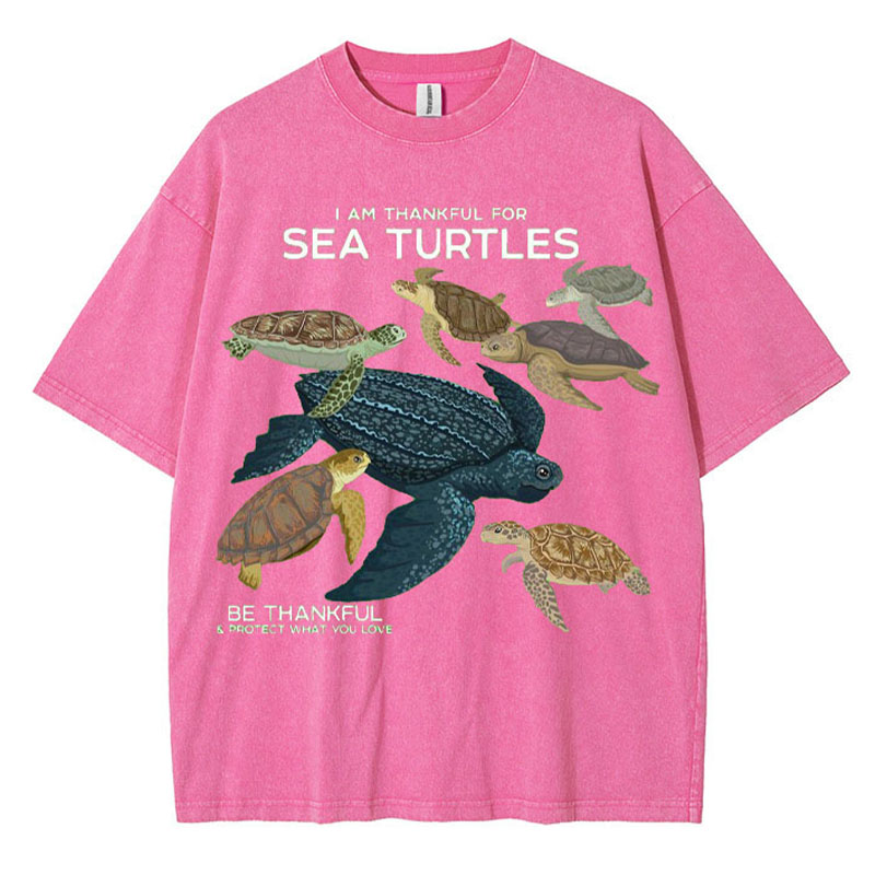 I Am Thankful For Sea Turtles Washed Cotton T Shirt