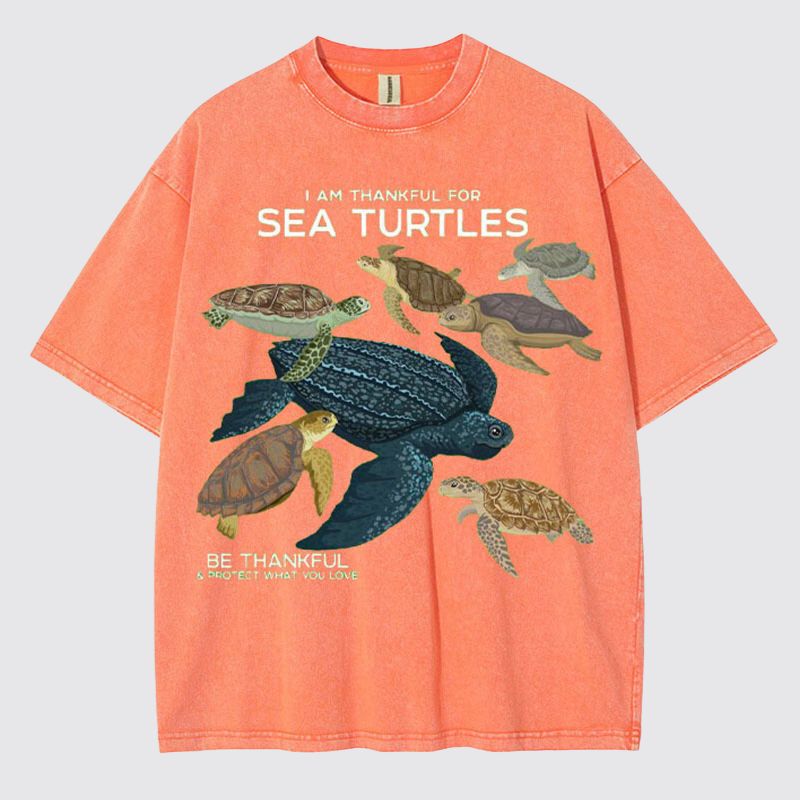 I Am Thankful For Sea Turtles Washed Cotton T Shirt