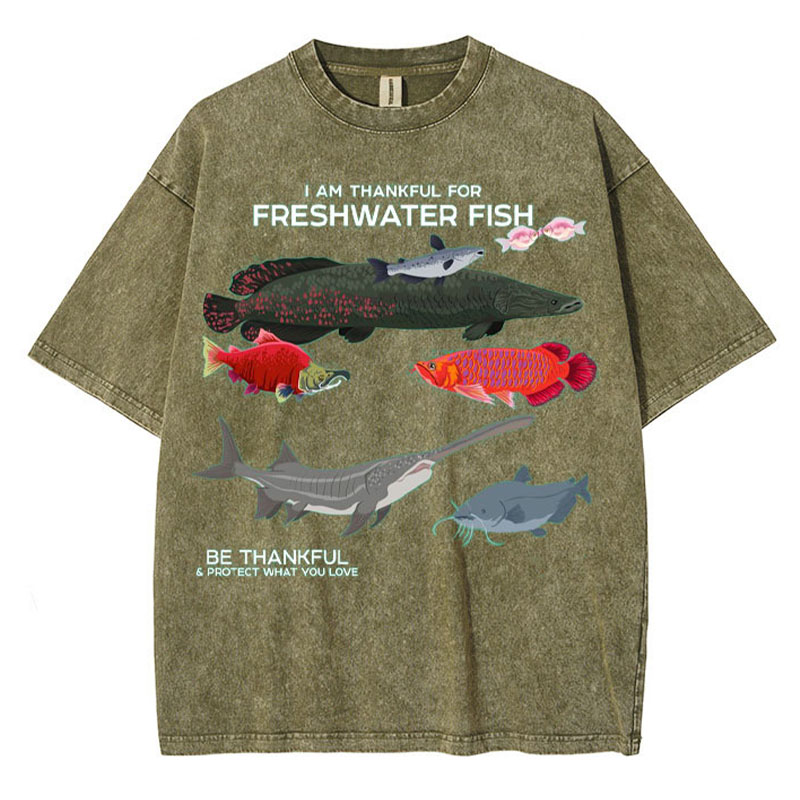 I Am Thankful For Freshwater Fish Washed Cotton T Shirt