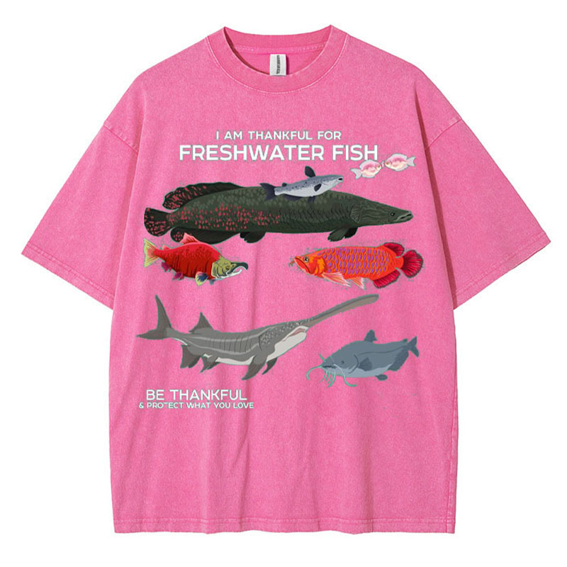 I Am Thankful For Freshwater Fish Washed Cotton T Shirt