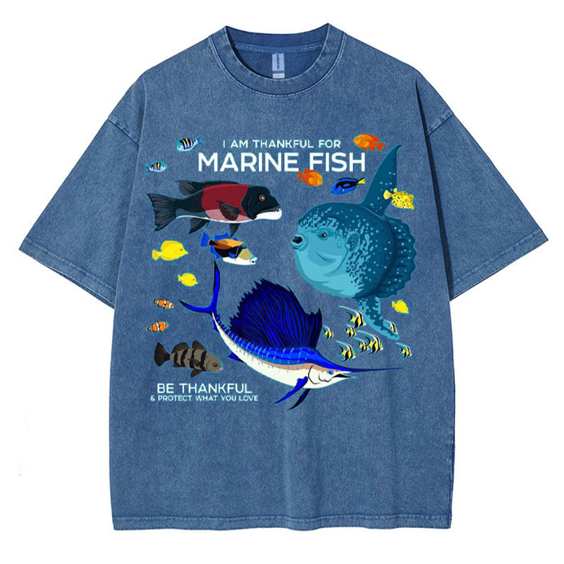 I Am Thankful For Marine Fish Washed Cotton T Shirt