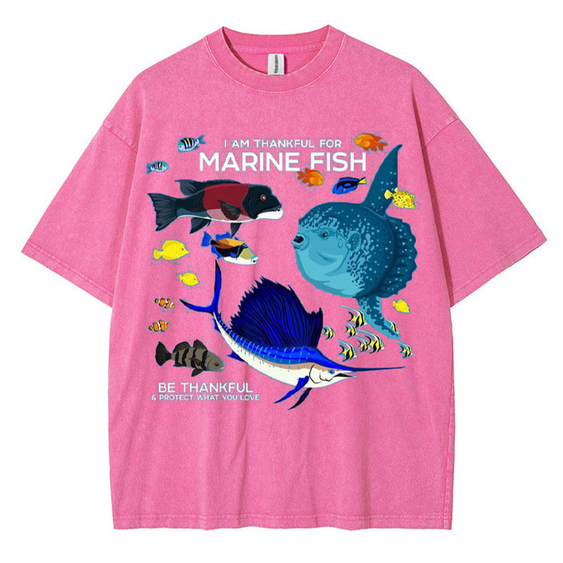 I Am Thankful For Marine Fish Washed Cotton T Shirt