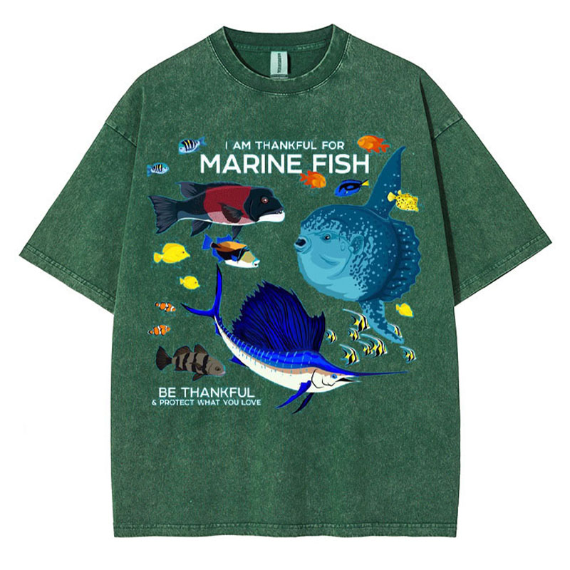 I Am Thankful For Marine Fish Washed Cotton T Shirt