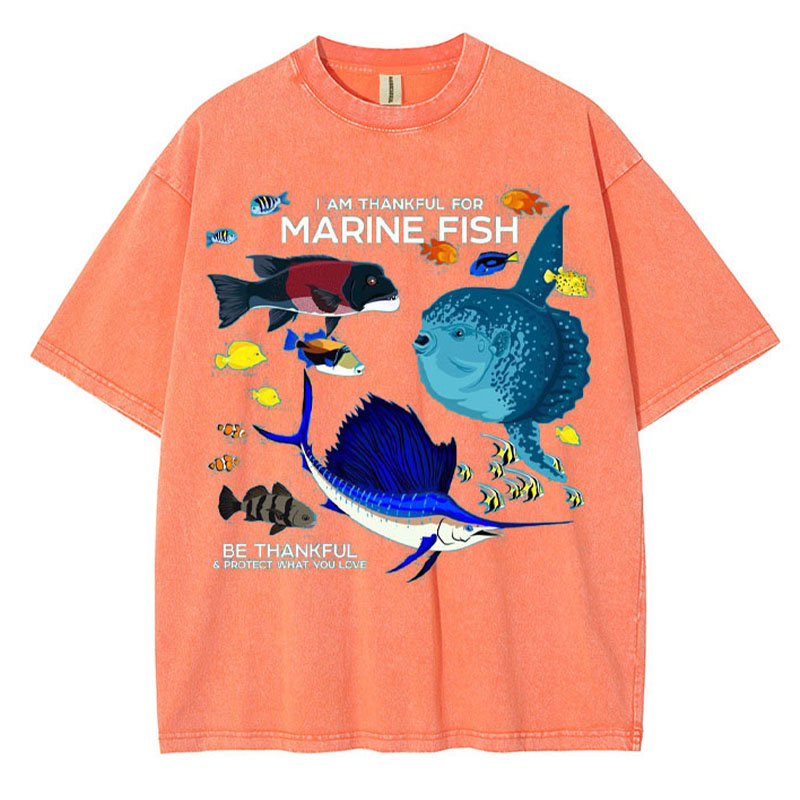 I Am Thankful For Marine Fish Washed Cotton T Shirt