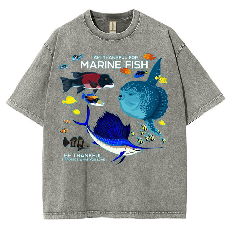 I Am Thankful For Marine Fish Washed Cotton T Shirt