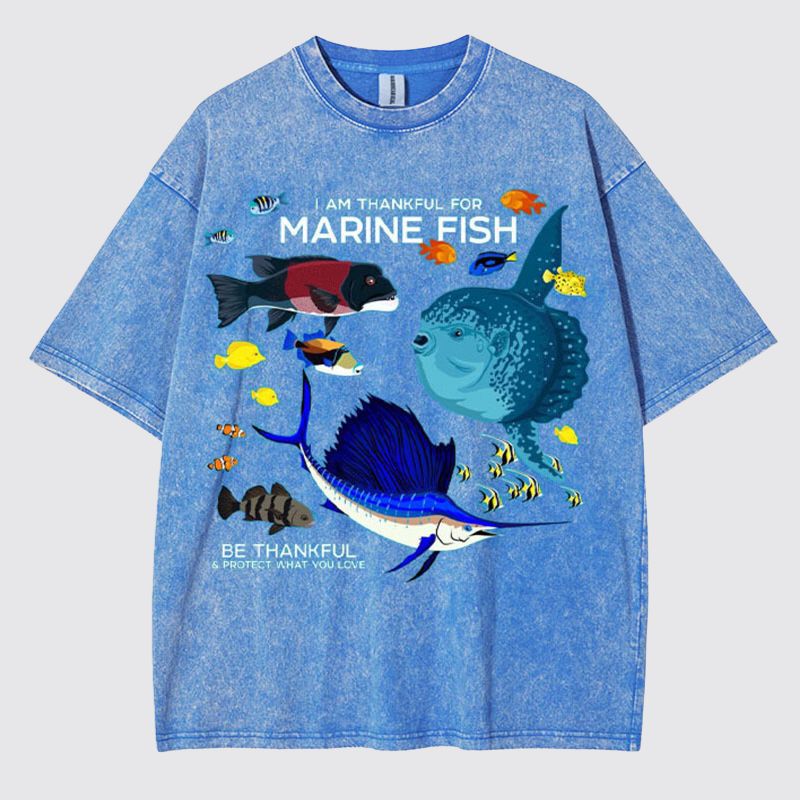 I Am Thankful For Marine Fish Washed Cotton T Shirt