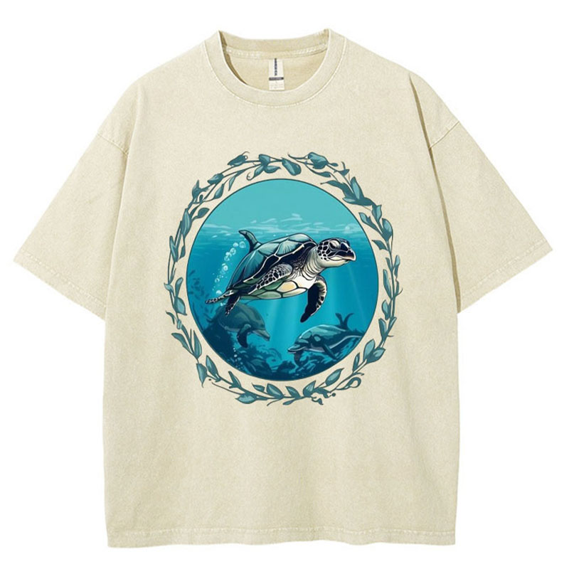 Turtle Circle Washed Cotton T-Shirt