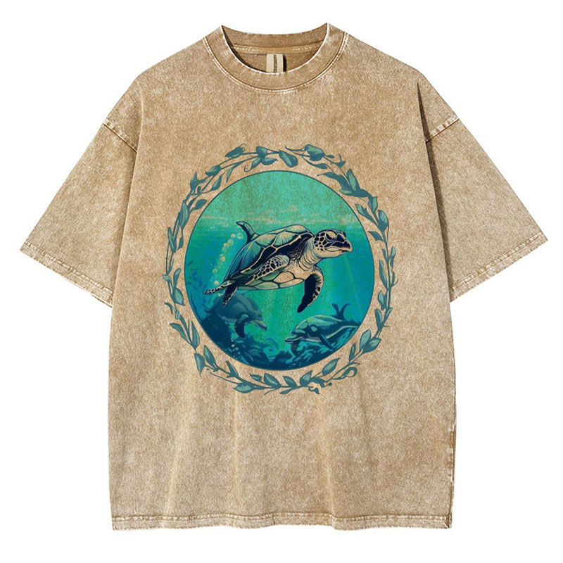 Turtle Circle Washed Cotton T-Shirt