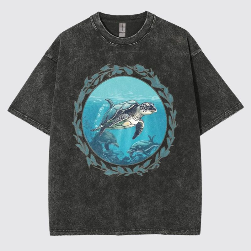 Turtle Circle Washed Cotton T-Shirt