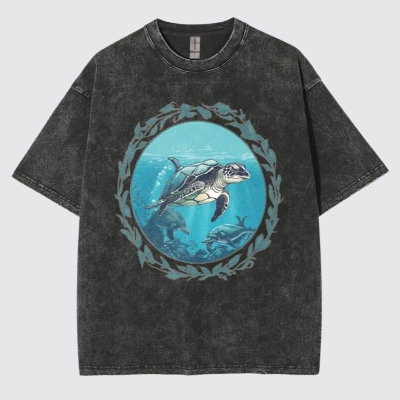 Turtle Circle Washed Cotton T-Shirt