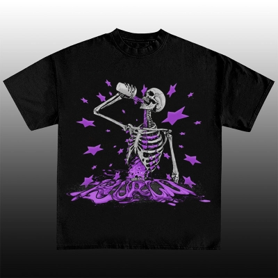 Drunken Skull Cotton T-Shirt