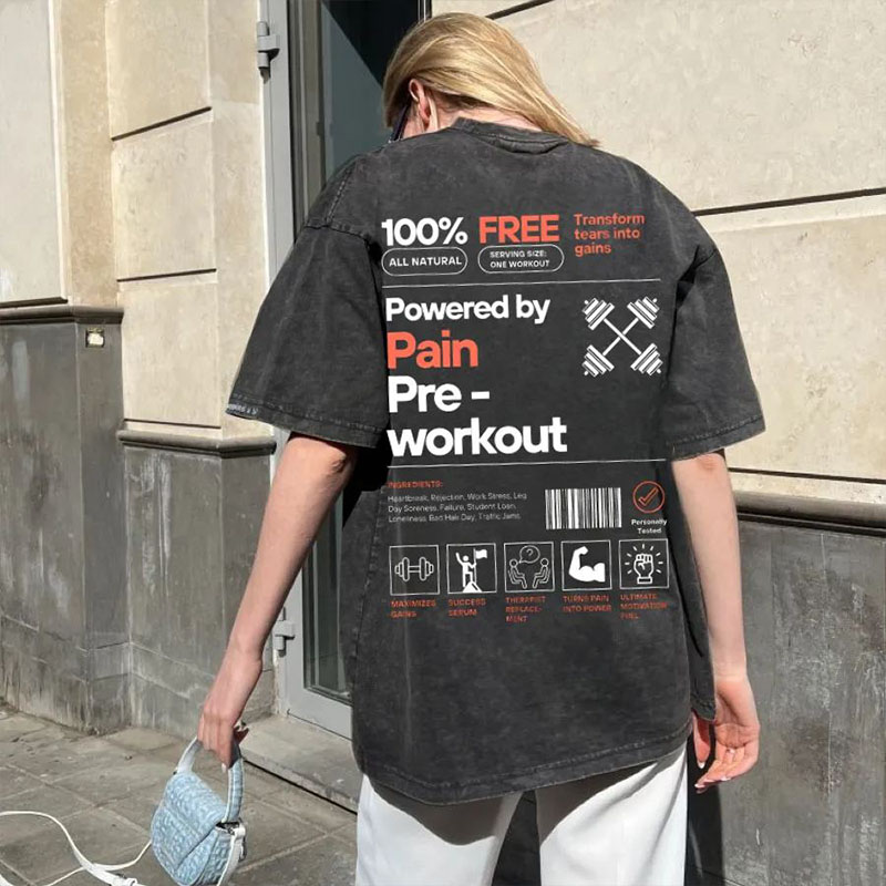 Powered by PainPre-workout Unisex Printed Retro Washed T-Shirt