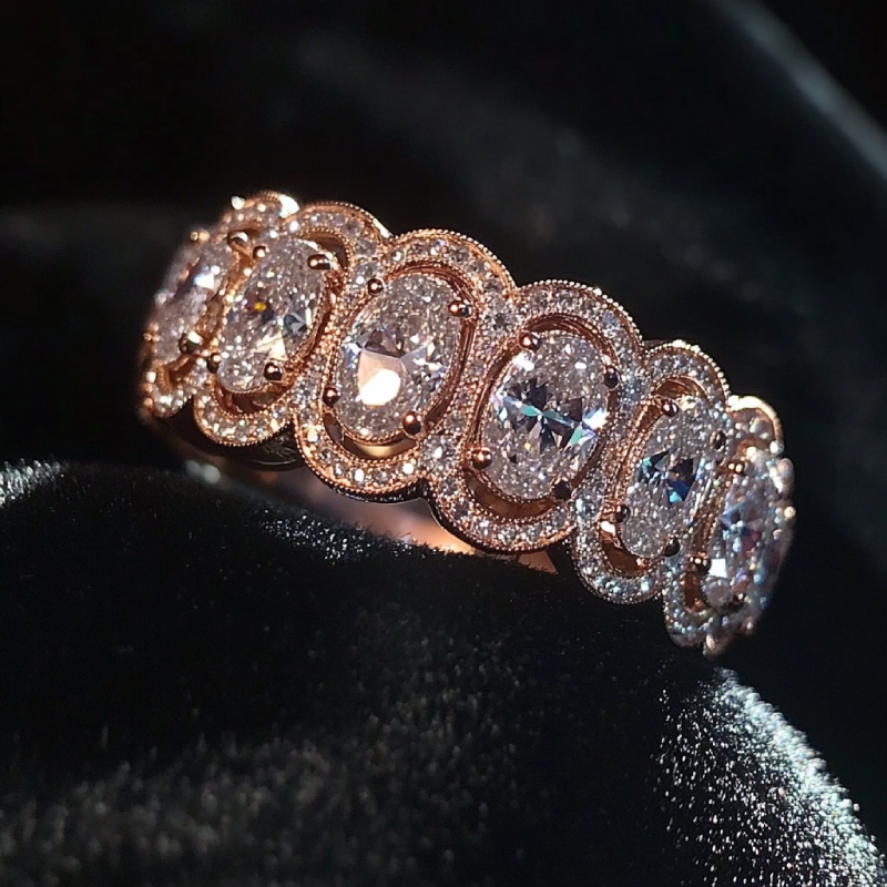 Luxury Oval Cut Halo Rose Gold Band