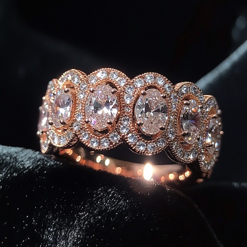 Luxury Oval Cut Halo Rose Gold Band