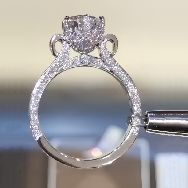 Micro Paved 1.8Ct Flower Shape Engagement Ring