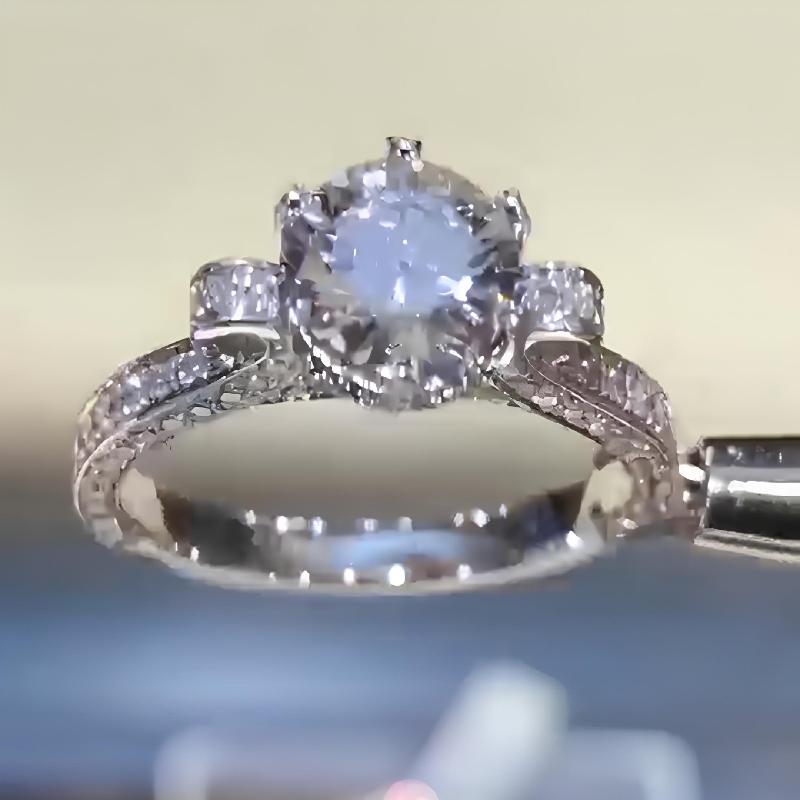 Micro Paved 1.8Ct Flower Shape Engagement Ring