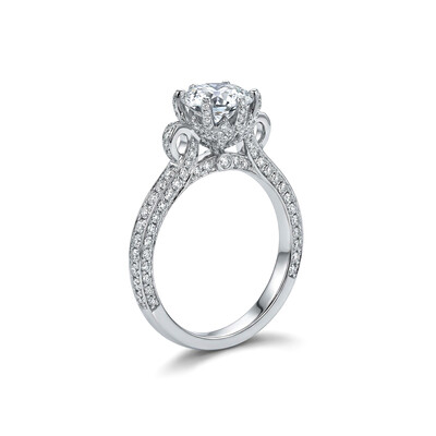 Micro Paved 1.8Ct Flower Shape Engagement Ring