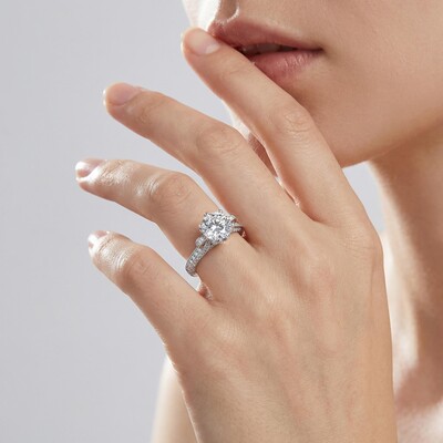 Micro Paved 1.8Ct Flower Shape Engagement Ring