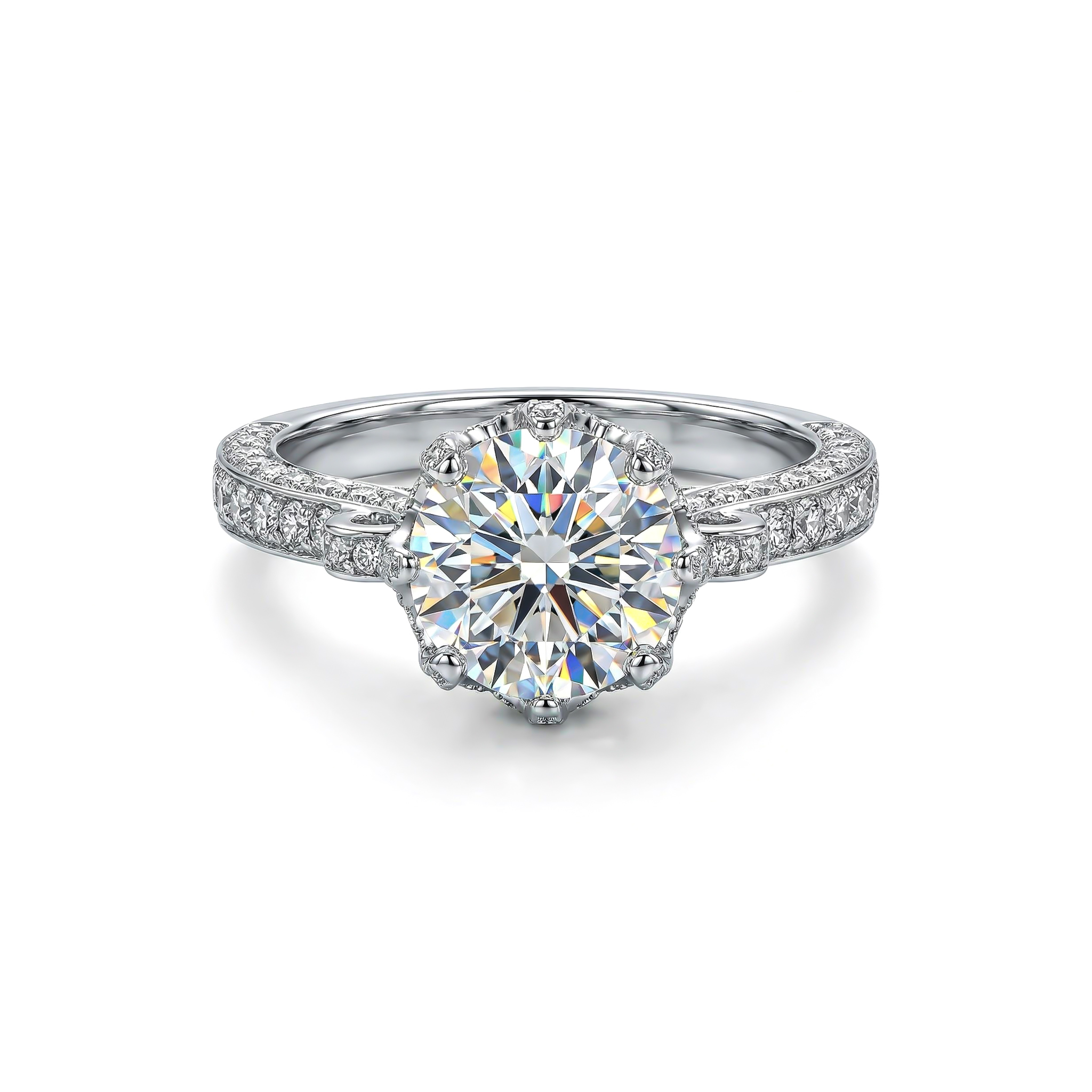 Micro Paved 1.8Ct Flower Shape Engagement Ring