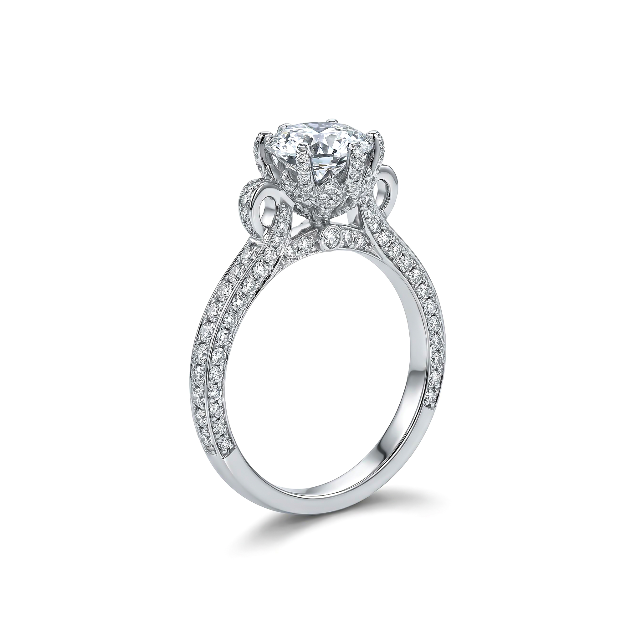 Micro Paved 1.8Ct Flower Shape Engagement Ring