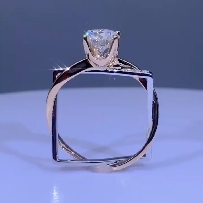 Two-tone Irregular Shaped Solitaire Engagement Ring