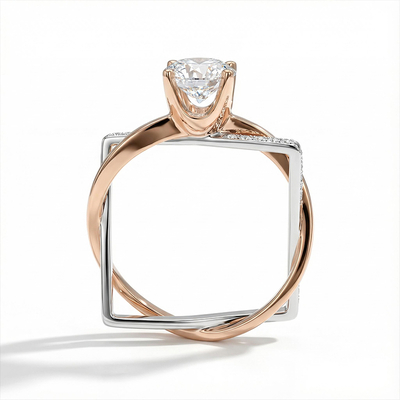 Two-tone Irregular Shaped Solitaire Engagement Ring