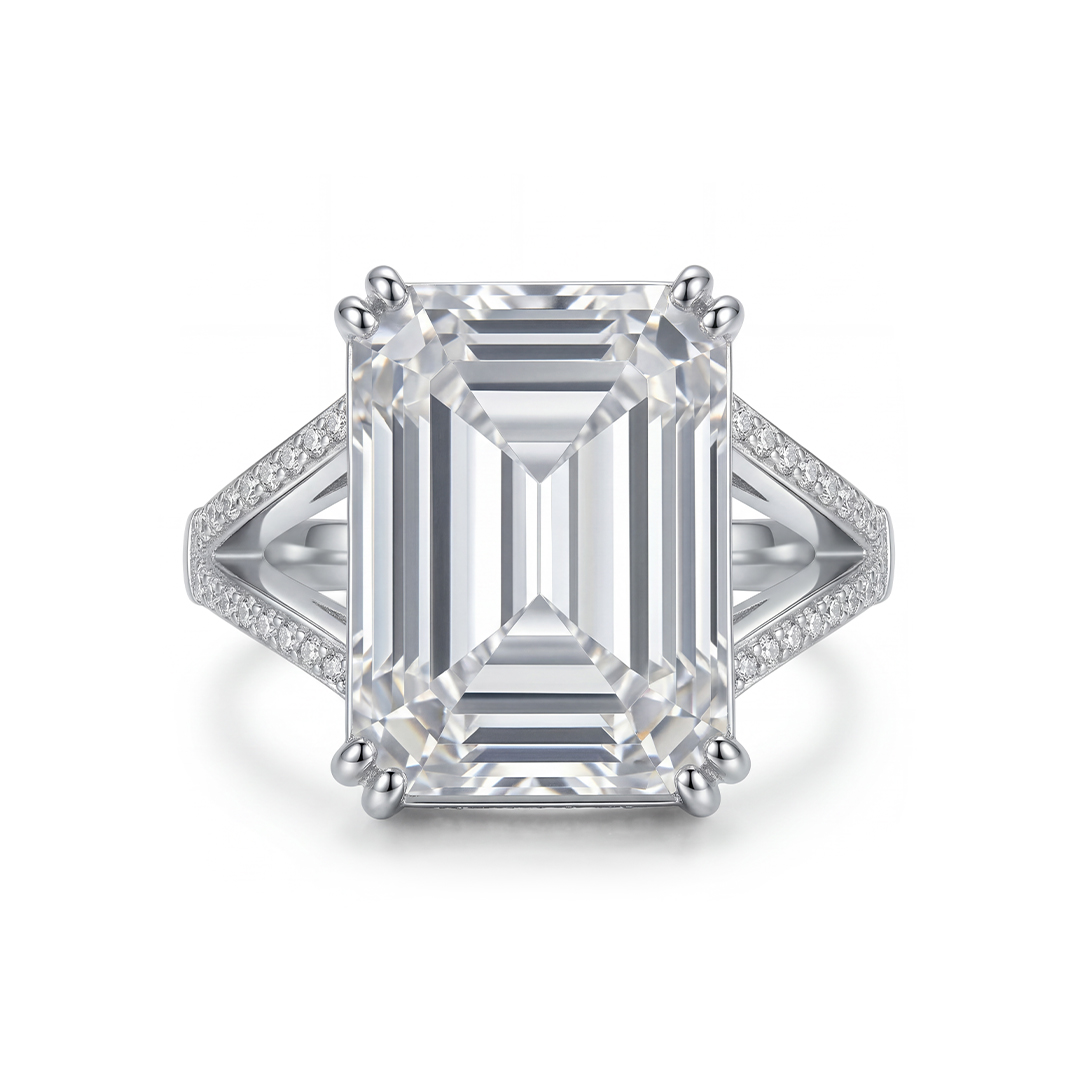 Luxury 15.8 CT Emerald Cut Halo Engagement Ring
