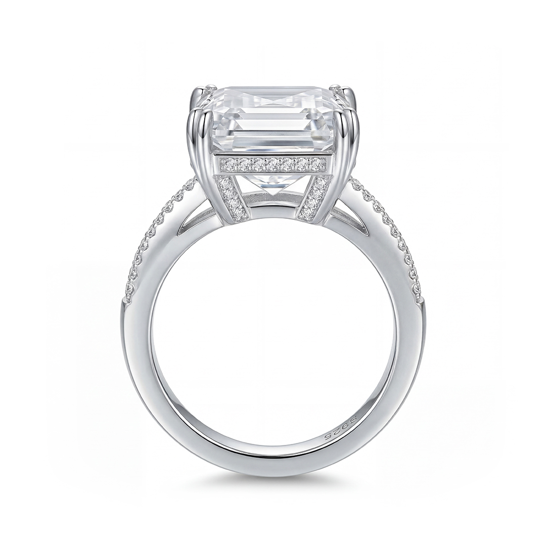 Luxury 15.8 CT Emerald Cut Halo Engagement Ring