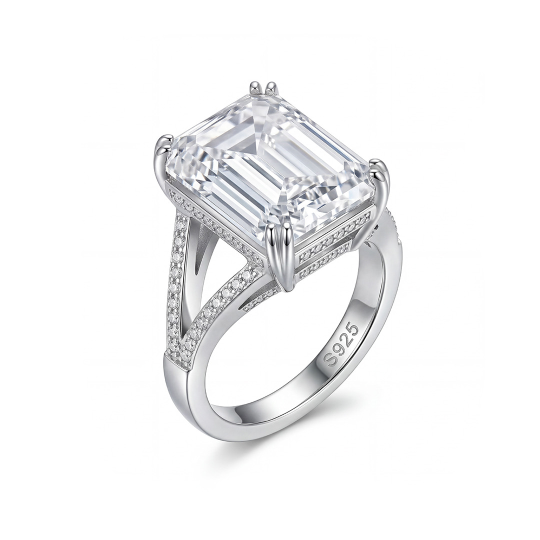 Luxury 15.8 CT Emerald Cut Halo Engagement Ring