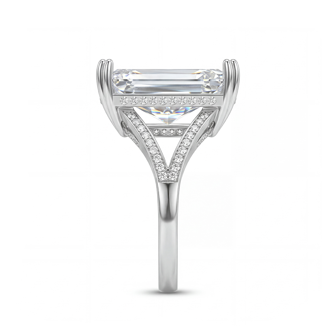 Luxury 15.8 CT Emerald Cut Halo Engagement Ring