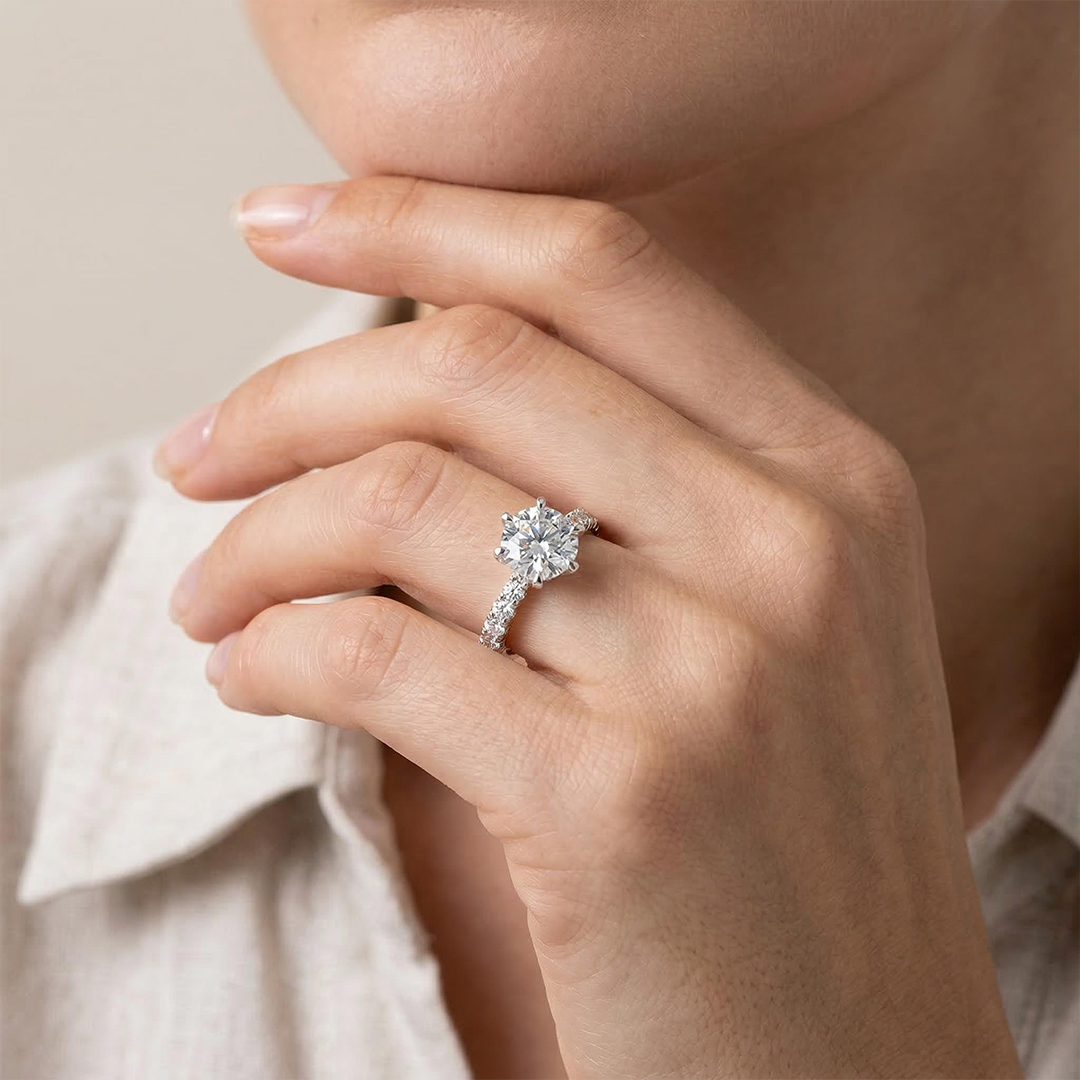 5.4 Ct 6-Claw Solitaire S925 Sterling Silver Engagement Ring