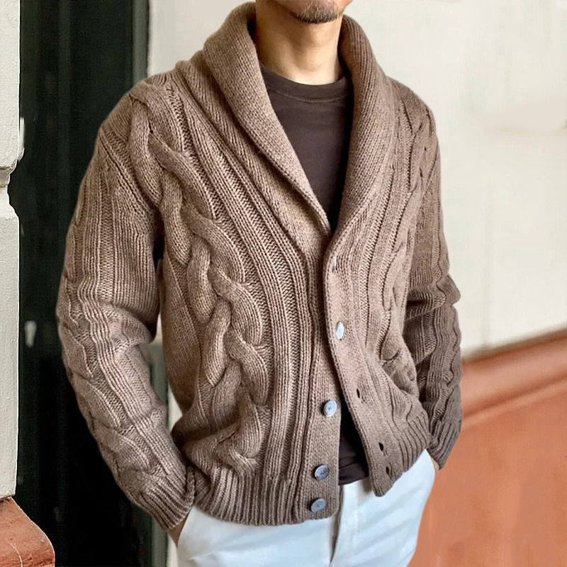 Retro Threaded Lapel Knit Cardigan