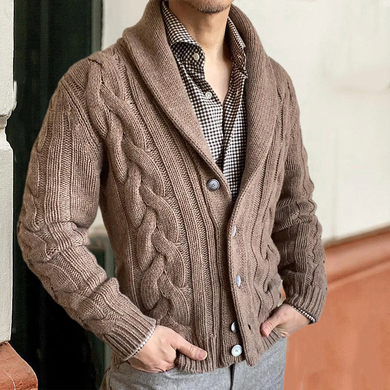 Retro Threaded Lapel Knit Cardigan