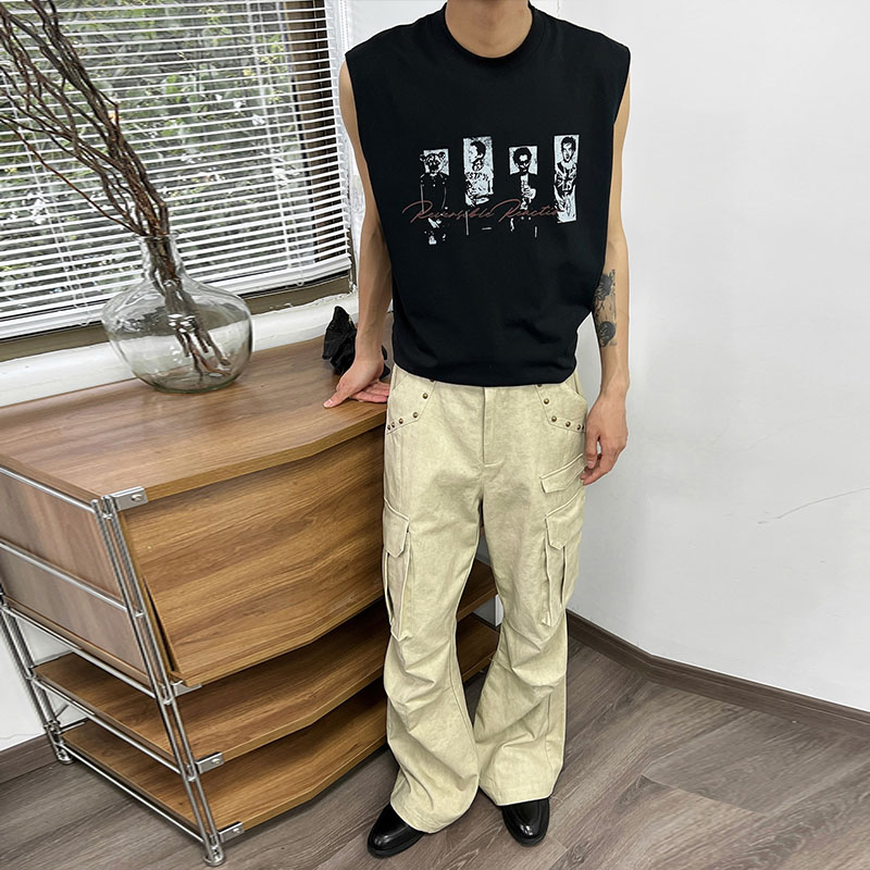 Vintage Aged Rivet Micro Slim Casual Pants