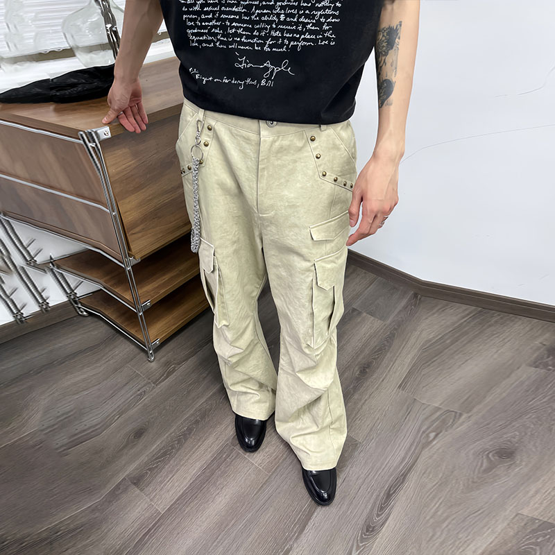 Vintage Aged Rivet Micro Slim Casual Pants