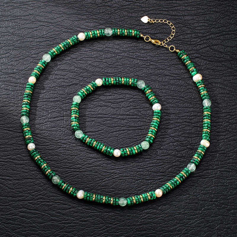 6mm Natural Stone Malachite Chain and Bracelet Set