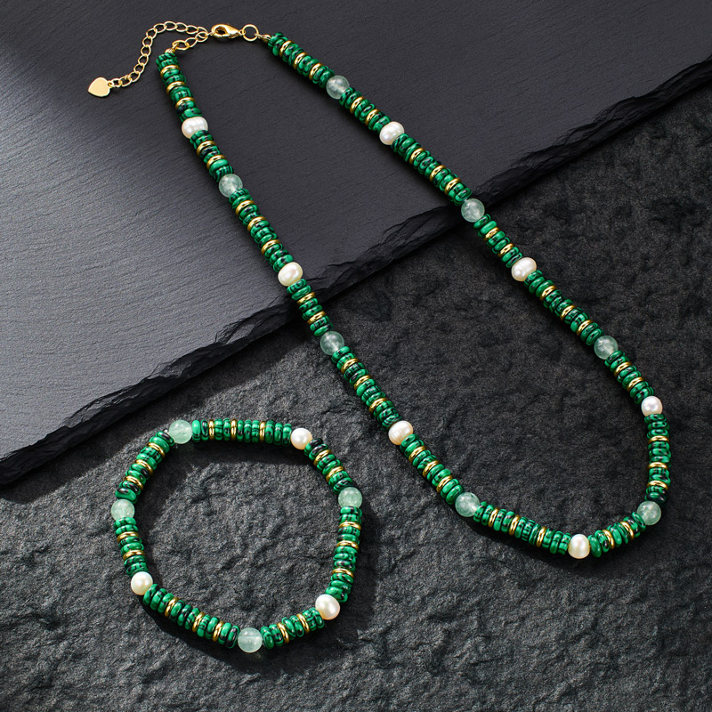 6mm Natural Stone Malachite Chain and Bracelet Set