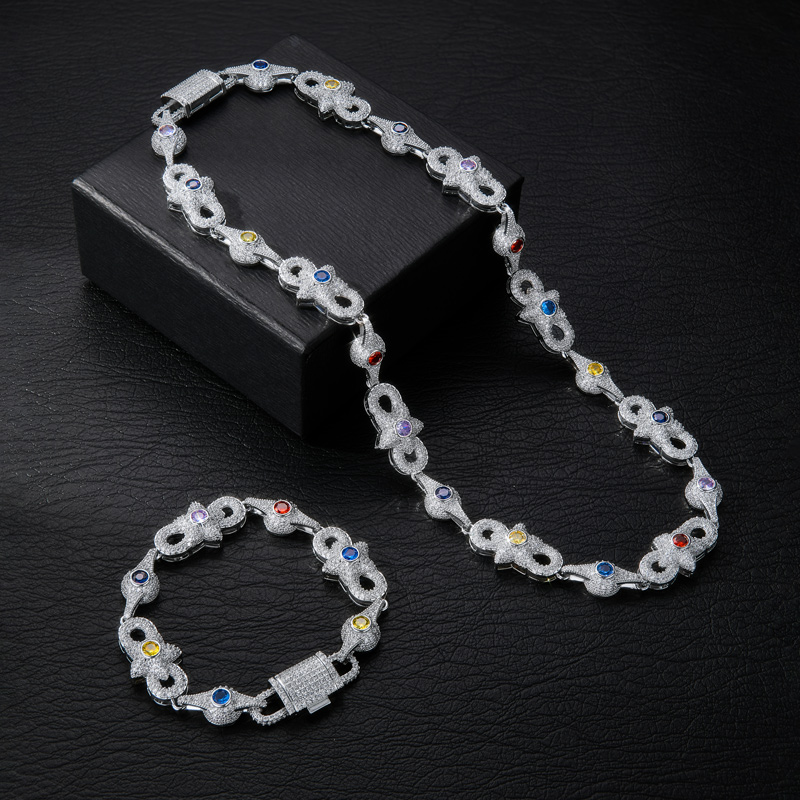 Iced Out 14mm Colored Evil Eye Infinity Star Amulet and Bracelet Set