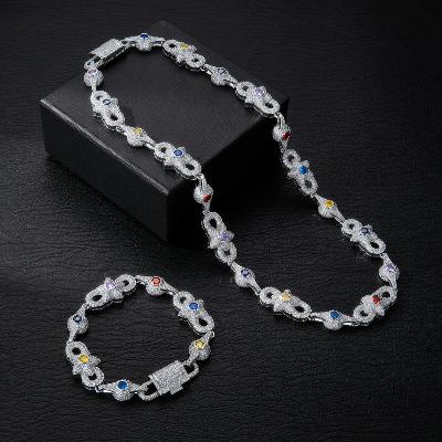 Iced Out 14mm Colored Evil Eye Infinity Star Amulet and Bracelet Set