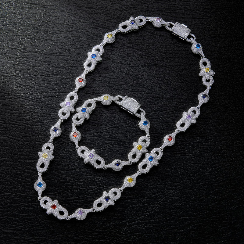 Iced Out 14mm Colored Evil Eye Infinity Star Amulet and Bracelet Set