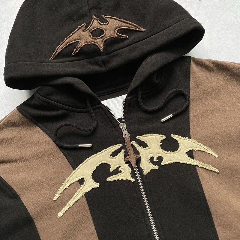 Unisex Embroidered Patchwork Zipper Hoodie