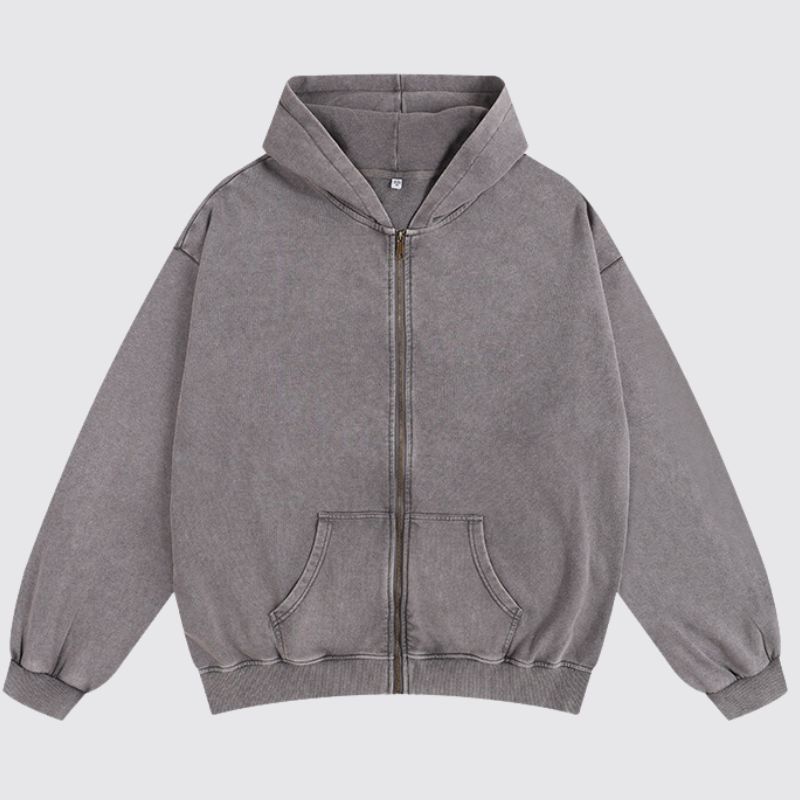 Washed Cotton Zip-Up Hoodie