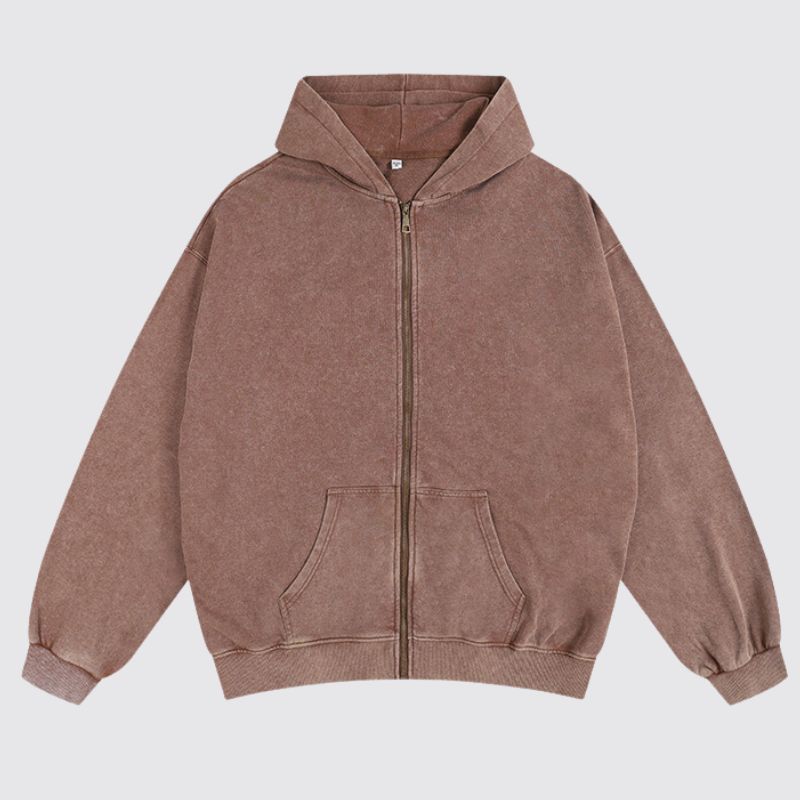 Washed Cotton Zip-Up Hoodie