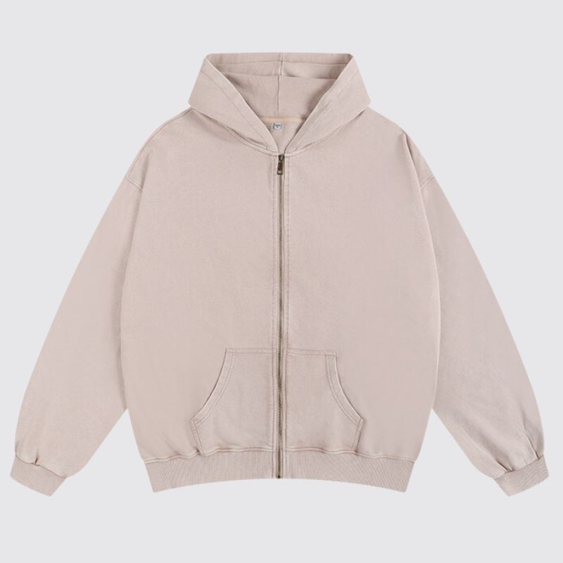 Washed Cotton Zip-Up Hoodie